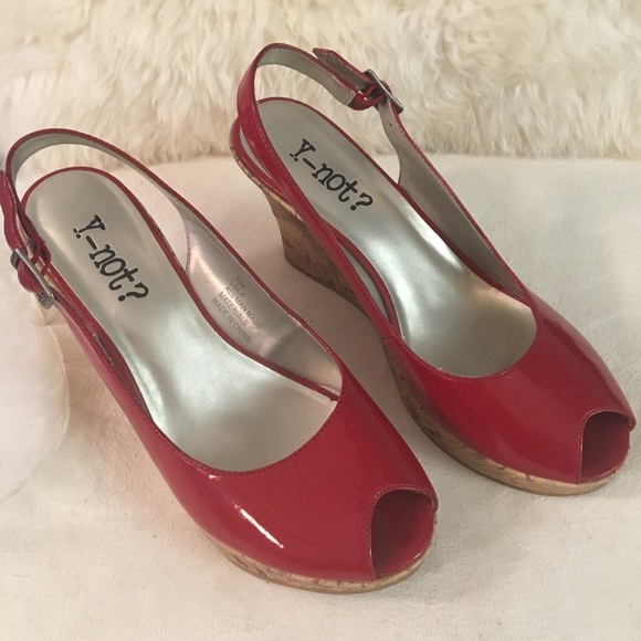 Red Patent Leather Wedge Open Toe Sandals SZ 7.5 - Picture 5 of 5